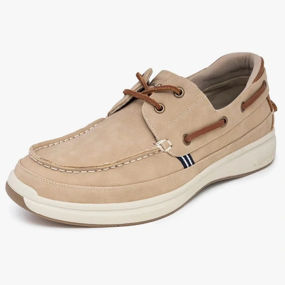 Nautica Men’s Beige/Tan Leather Boat Shoes